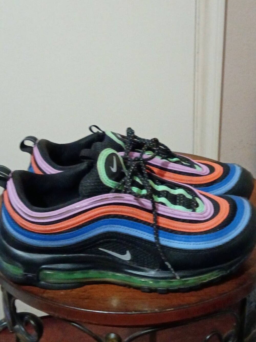 Nike Air Max 97 Shoes Womens Sz 9.5 Black Multi Color Rainbow Running CW6028-001